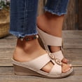 thumbnail image 6 of CYMMPU Women's Double Floral Accent Wedge Mules, Open Toe Crisscross Strap Slip On Summer Outdoor Sandals Beige 41, 6 of 6