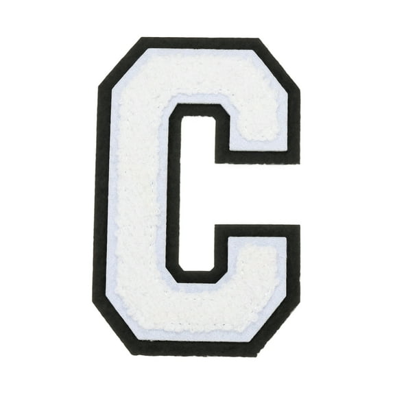 4" Chenille Letter Patches,White Chenille Initial A-Z Patches (Letter C)