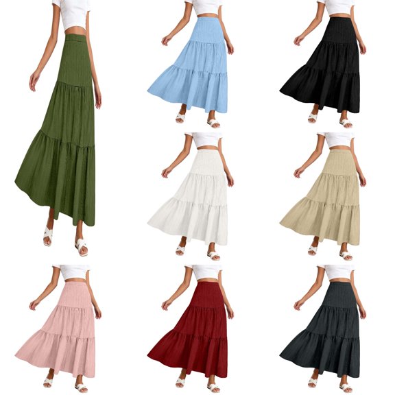 XinghaiYIDE Women's Boho Tiered Maxi Skirt 2026 - Summer Flowy A-Line Long Skirt with Pockets for Beach Vacation Casual Wear,S-XXL