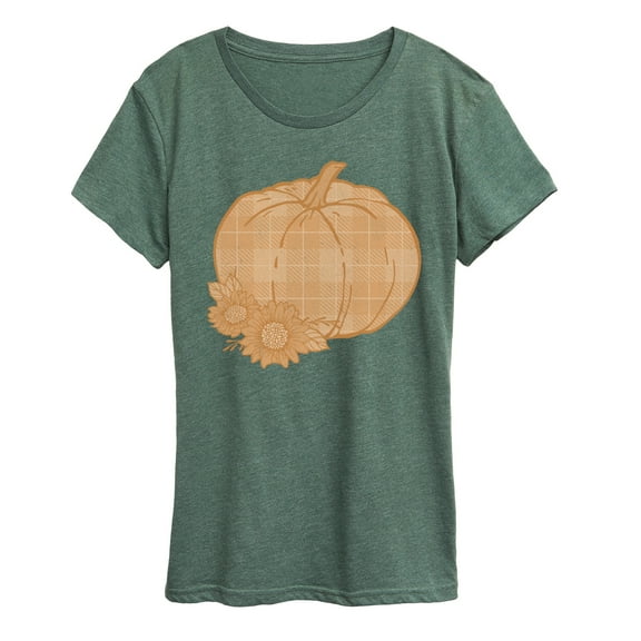 Instant Message - Muted Plaid Pumpkin - Women's Short Sleeve Graphic T-Shirt