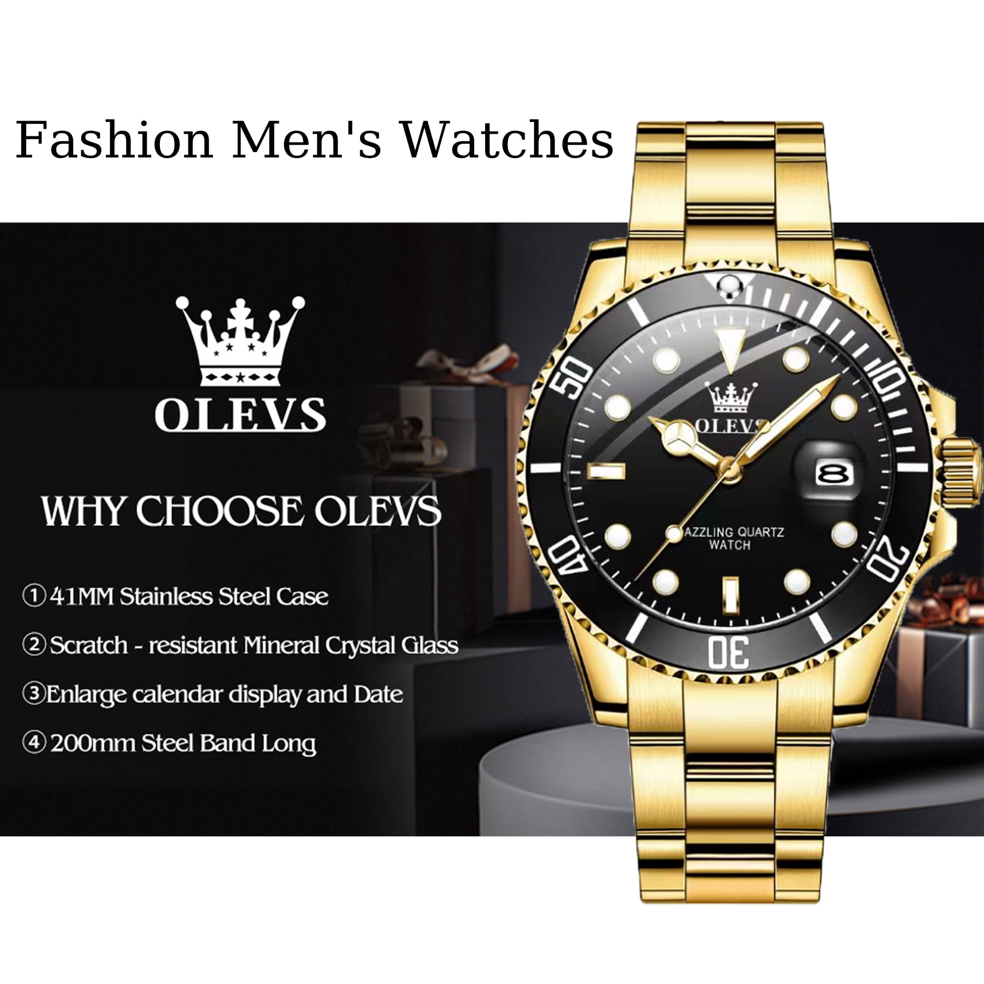 OLEVS Mens Watch Waterproof Luminous Date Watches Stainless Steel Business Casual Male Wristwatch