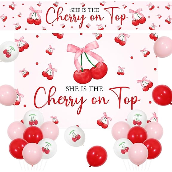 She's the Cherry on Top Party decor Cherry on Top Baby Shower Yard Banner Cherry Sweet Backdrop Cherry Themed Birthday for Girls Coquette Cherries Themed Bridal Shower Bachelorette Party Supplies