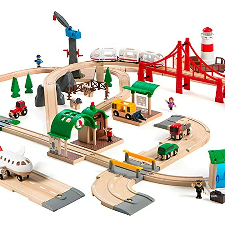 Brio World 33766 Railway World Deluxe Set Wooden Toy Train Set For Kids Age  3 Up