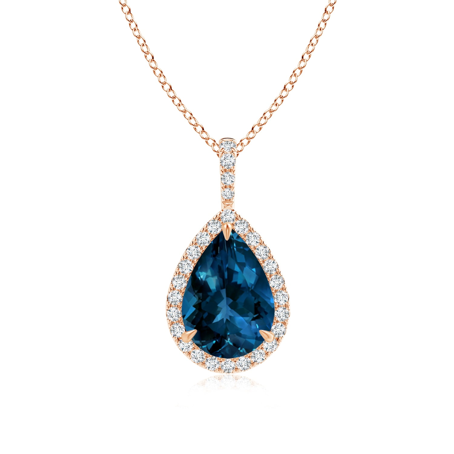 Angara 2.3 ct. London Blue Topaz Pendant Necklace10x7mm Pear London