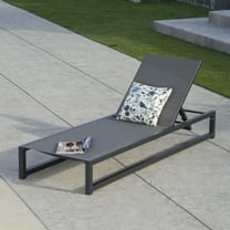 Nelson Outdoor Aluminum Framed Chaise Lounge with Grey Mesh Body, Black Finish