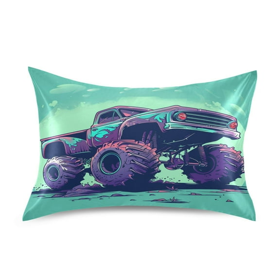 JSTEL Monster Truck Satin Pillowcase Standard Size Pillow Cases Envelope Closure Bed Pillow Cover, 20 x 26 inch