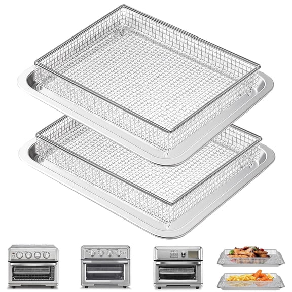 Air Fryer Basket Tray for Cuisinart TOA-60 TOA-65 TOA-70 Toaster Oven, 2 Packs 12.48" ×10.94" Food Grade Steel Grill Pan Plate Replacement Parts Wire Rack Basket Accessories, Dishwasher Safe