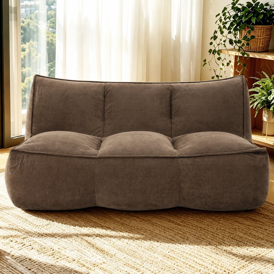 Garitin Bean Bag Sofa and Double Togo Floor Couch 53 Inch, Corduroy Lounger for Living Room Bedroom Dorm, Brown