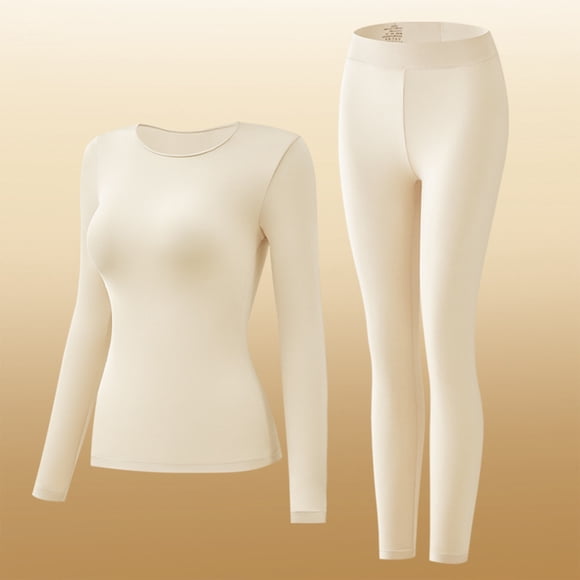 Conjuntos de ropa interior térmica para mujer, de invierno, cuello redondo, ajustados, capa base sólida, color que mantiene el calor, conjuntos de ropa interior térmica para mujer, conjunto de poliést