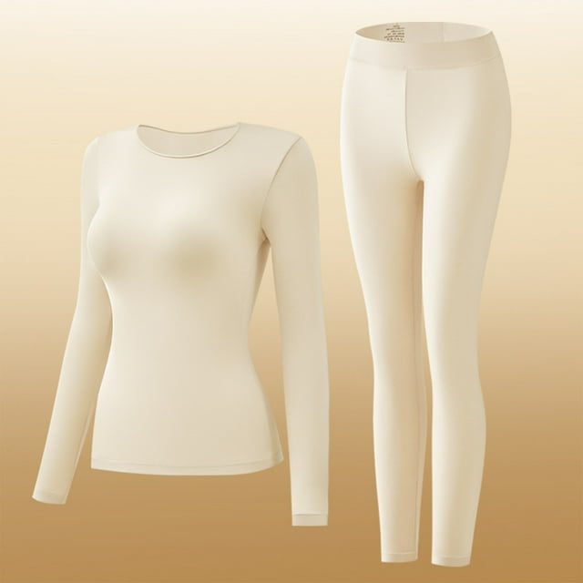 Conjuntos de ropa interior térmica para mujer, de invierno, cuello redondo, ajustados, capa base sólida, color que mantiene el calor, conjuntos de ropa interior térmica para mujer, conjunto de poliést