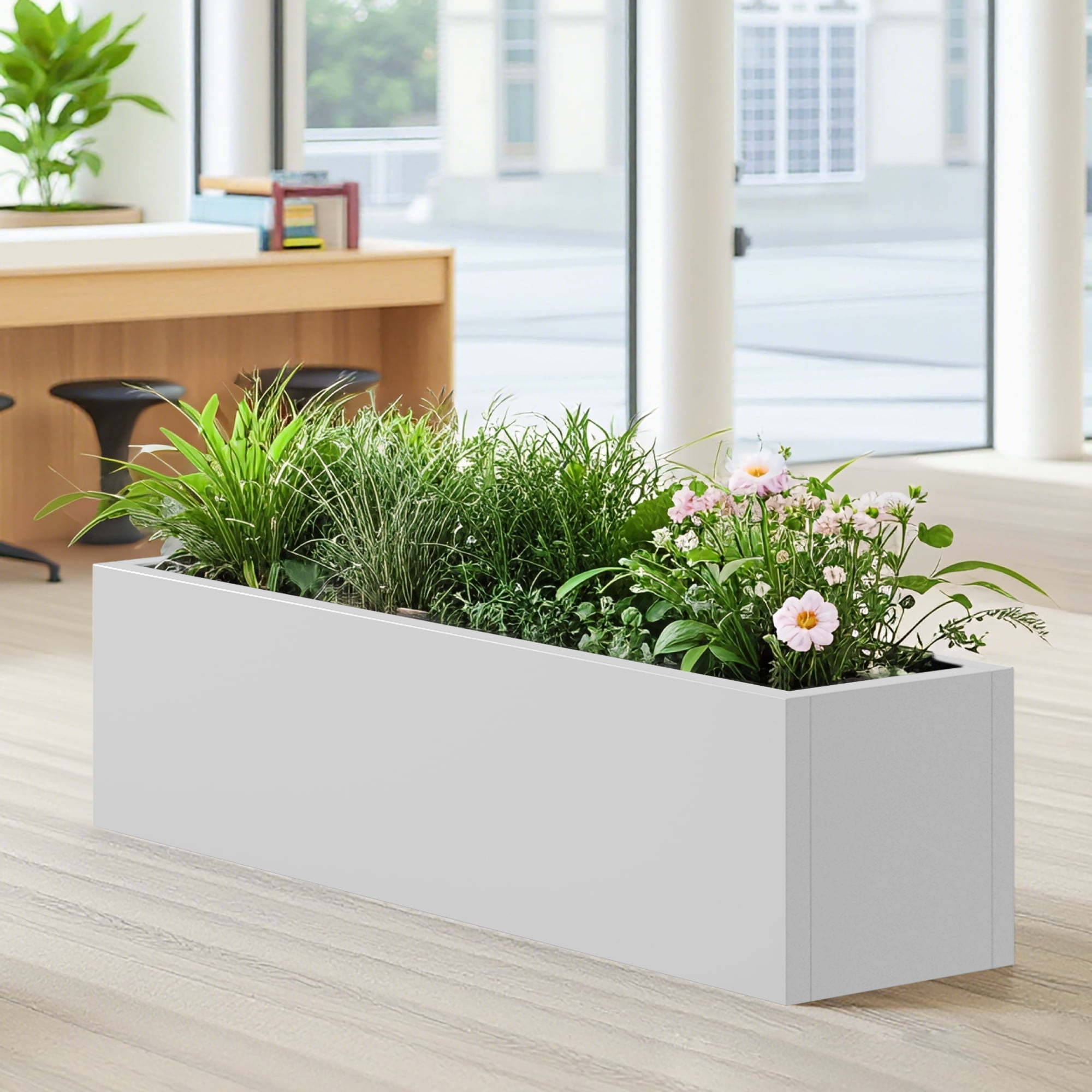 MAYEERTY 36*10"Large Metal Rectangular Planter with Drainage Holes for Tall Plants&High-Traffic Areas