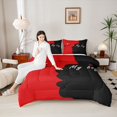thumbnail image 4 of Homewish My Boy Girl Queen Comforter Set, Romantic Love Heart Bedding Sets, Black Red Anniversary Festival Reversible Bedding Comforter Set, Breathable Home Decor, 3 Pieces, 4 of 8