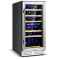 thumbnail image 1 of 15-Inch Wine Cooler, 30-Bottle Dual Zones Wine Cellar w/Double Layer Glass Door, Memory Temp Control & Efficient Compressor, Freestanding & Built-in Wine Refrigerator, 1 of 10