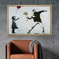 thumbnail image 2 of wall26 Framed Canvas Print Wall Art Banksy Flower Thrower &amp; Balloon Girl Graffiti &amp; Street Art Pop Culture Illustrations Pop Art Bohemian Dark for Living Room, Bedroom, Office - 16"x24&q, 2 of 5
