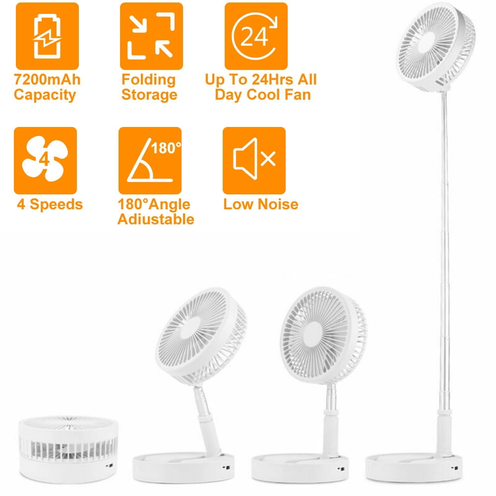 JLLOM Portable Stand Fan Folding Pedestal USB Rechargeable Telescopic Table Floor Fan