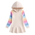 thumbnail image 2 of NAISIBABY Casual Dress for Girls, Colorful Long Sleeve Fashion Peplum Ruffled Hooded Sweatshirt Dress Beige 4-5T, 2 of 3