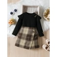 thumbnail image 2 of Bagilaanoe 2Pcs Little Girls Fall Clothes Toddler Long Sleeve Ruffle Tops + Plaid Skirt 18M 24M 3T 4T 5T 6T Kids Casual Skirt Set, 2 of 9
