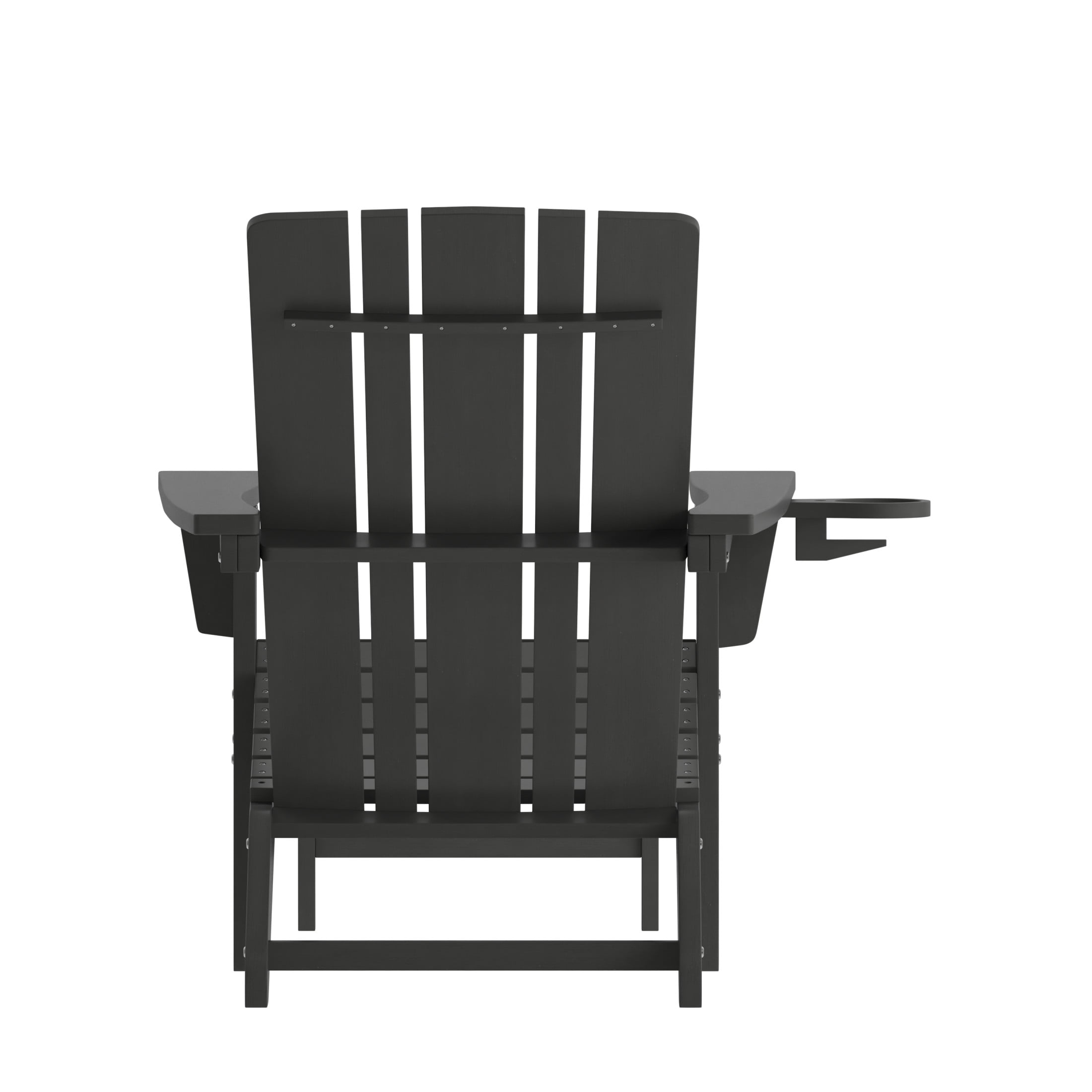 Flash Furniture Halifax HDPE Adirondack Chair with Cup Holder and Pull Out Ottoman, All-Weather HDPE Indoor/Outdoor Lounge Chair in Black