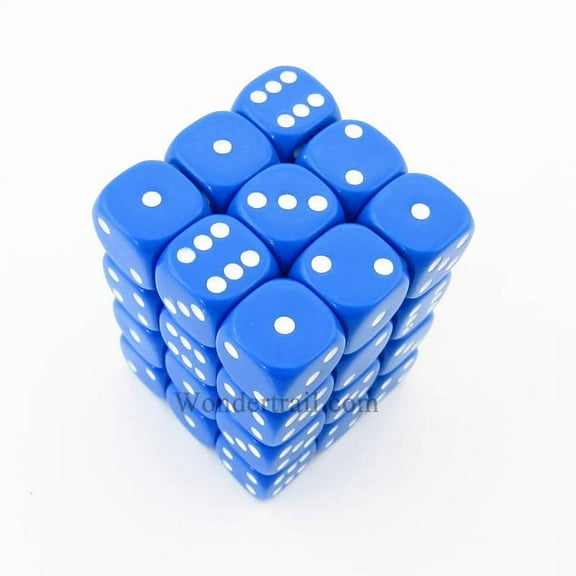 Blue Opaque Dice with White Pips D6 12mm (1/2in) Pack of 36 Koplow Games