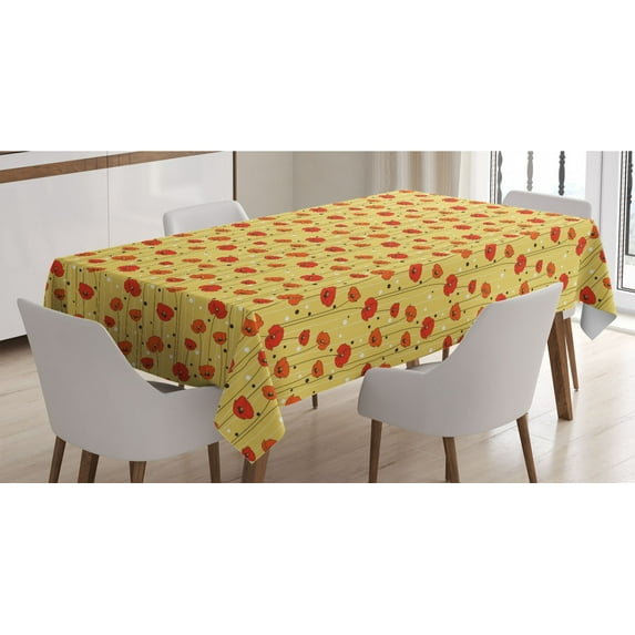 Poppy Flower Tablecloth, Abstract Lines Dots Floral Arrangement Ornamental Spotted Illustration Petals, Rectangle Satin Table Cover for Dining Room and Kitchen, 60" X 90", Multicolor, by Ambesonne