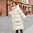 thumbnail image 2 of AHTJRT Puffer Jacket for Kids Boys Girls Long Length Full Zip Hooded Puffer Coats with Pockets Warm Heavyweight Waterproof Wind Resistant Ouerwear Beige 7-8 Years, 2 of 8