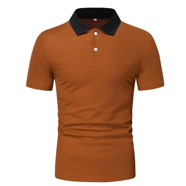 Camisetas Elvqul para Caballero Marrón Playa Patchwork Manga Corta Solapa Botones
