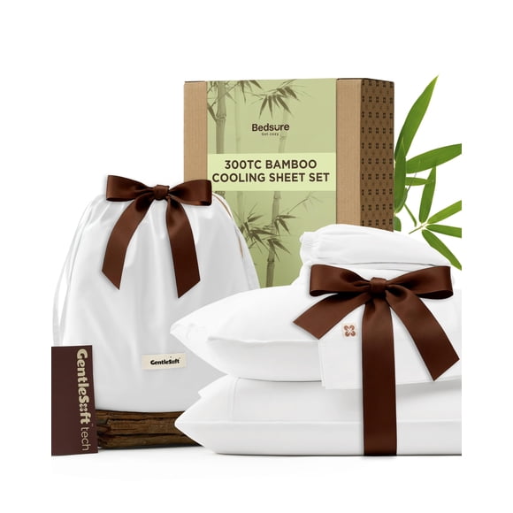 Juego de sábanas Bedsure Bamboo Rayon Cotton Queen White