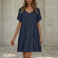 thumbnail image 2 of Npasoilc Tiered Pleated Ruffle Dresses for Women Short Sleeve V-Neck A-Line Dresses Lightweight Breathable Summer Dresses Casual Loose Daily Dresses, 2 of 8