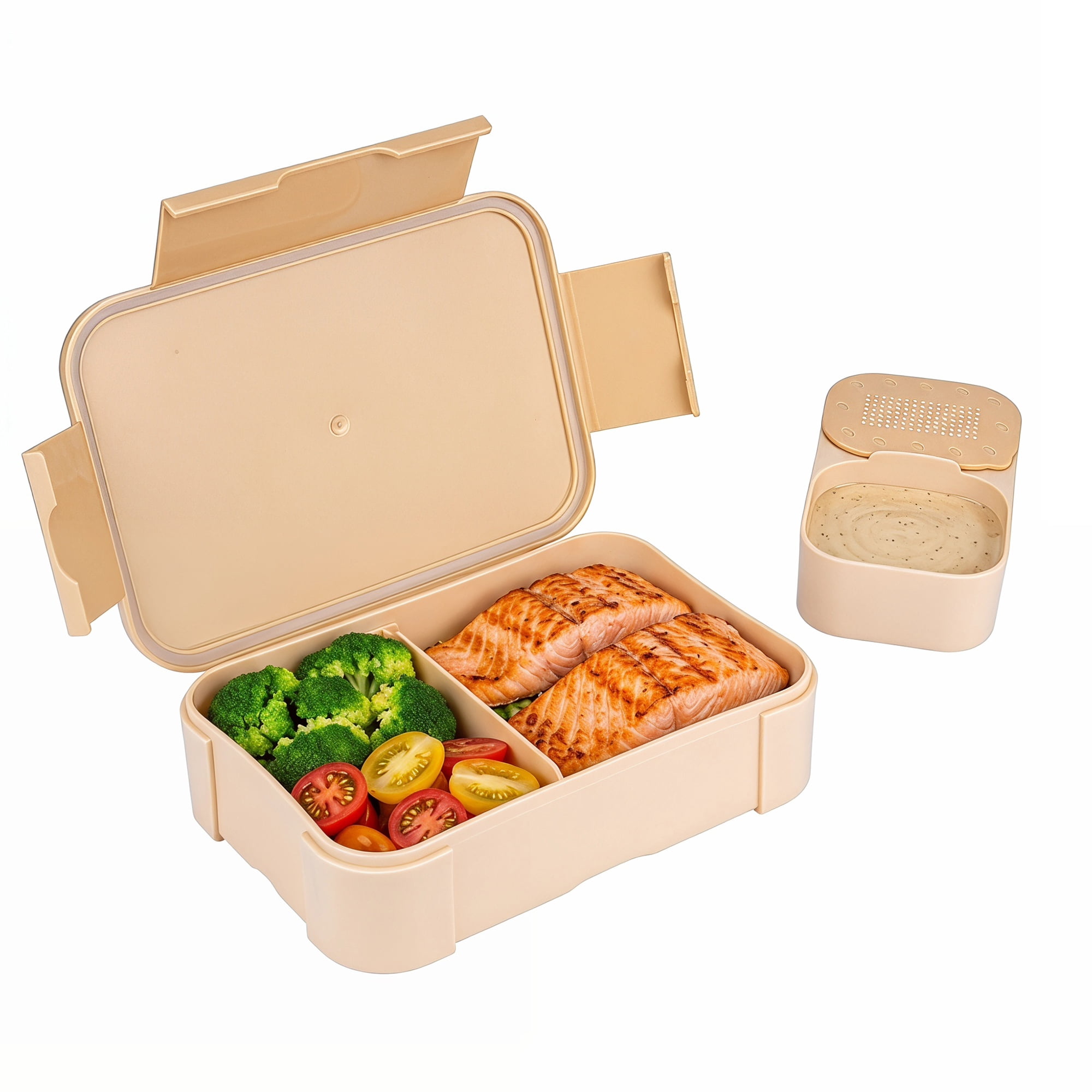 Unique Bargains 2-Compartment Leak-Proof Meal Lunch Bento Box Khaki
