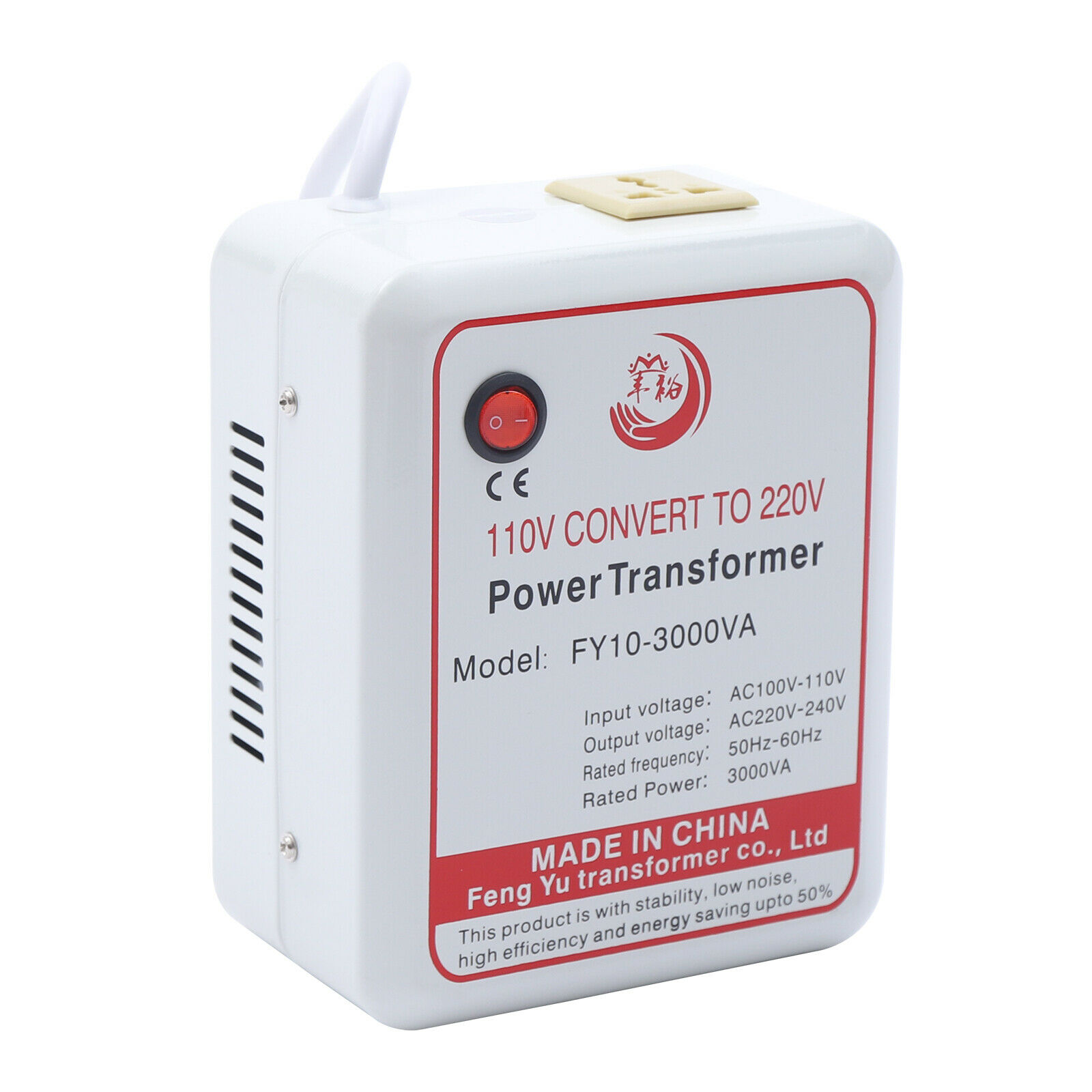 Fichiouy 3000W Transformer Converter from 110V to 220V Step Up Voltage Converter White