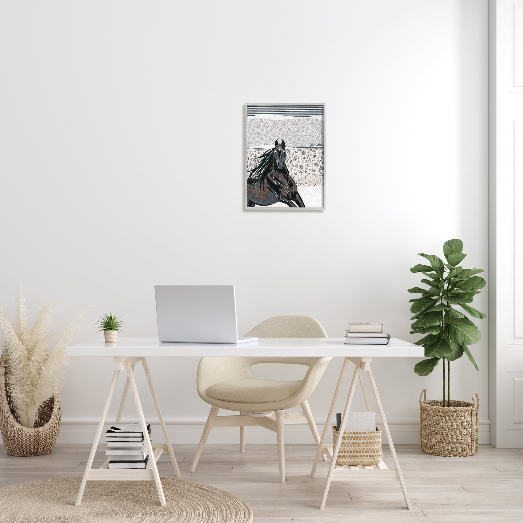 Stupell Industries Horse Galloping over Abstract Patterns Geometric Shapes Graphic Art Gray Framed Art Print Wall Art, 16x20, by Jenny McGee