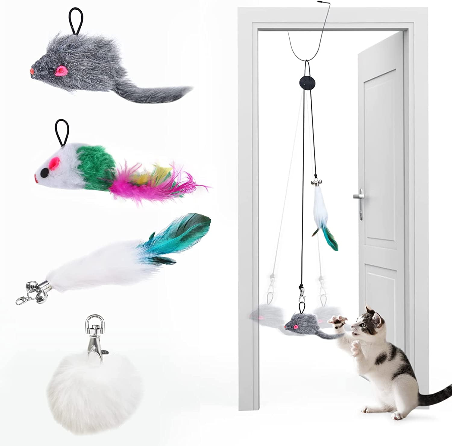 Feelers Cat Feather Toys, Interactive Cat Toys for Indoor Cats, Hanging
