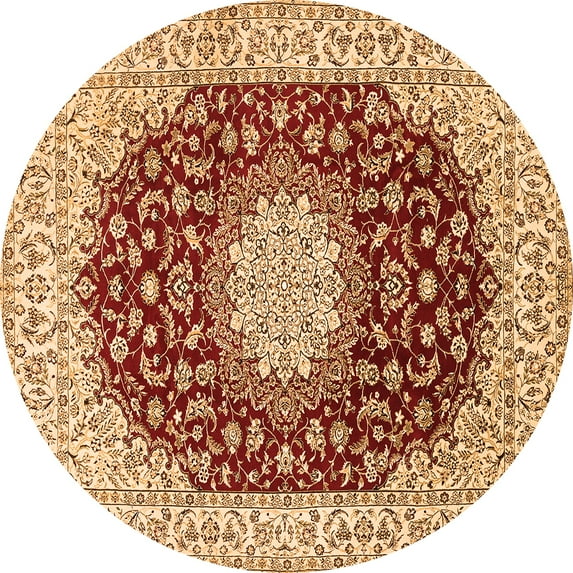 Ahgly Company Indoor Round Medallion Orange Traditional Area Rugs, 7' Round