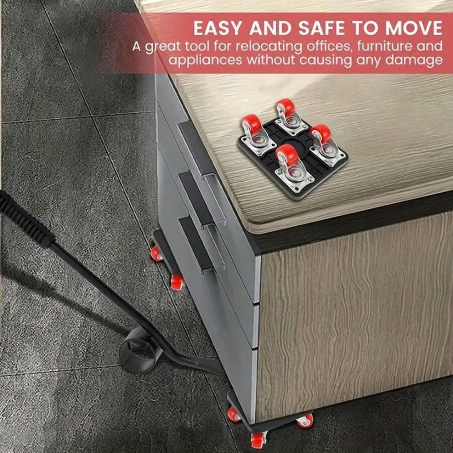 Heavy Duty Furniture Mover - 4 Wheel Furniture Glide, 880 Lbs Load Capacity, Extension Pole For Cabinets, Sofa | Efficient Moving Tool Set