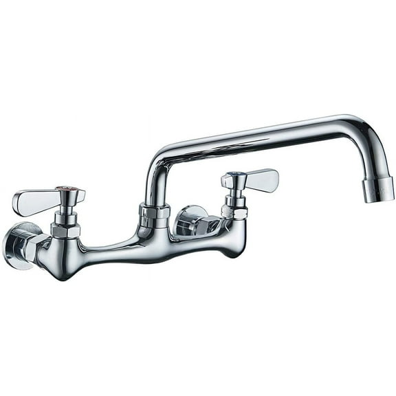 2-Handle Wall Mount Kitchen Faucet with 8 Inch Swivel Spout 8" Center in Polished Chrome