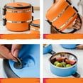 thumbnail image 6 of YIKA Tupperware Container Double-layer Portable Lunch Box Circular Fresh-keeping Box Stainless Steel Insulated Student Office Worker Lunch Box Bento Boxes Kitchen Storage Orange, 6 of 6