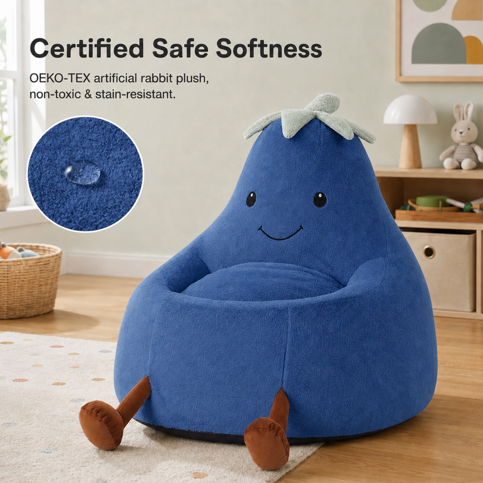 Alvantor Kids Bean Bag Chair, Stuffed Toddler Couch with Artificial Rabbit Fur Cover for Teens & Kids, Comfy Lazy Sofa Chair for Reader, Living Room, Bedroom
