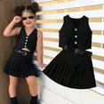 thumbnail image 2 of AherBiu Girls Clothes Sets Button down Sleeveless Vests Ruched Mini Skirts Trendy Casual Toddler Outfits, 2 of 6