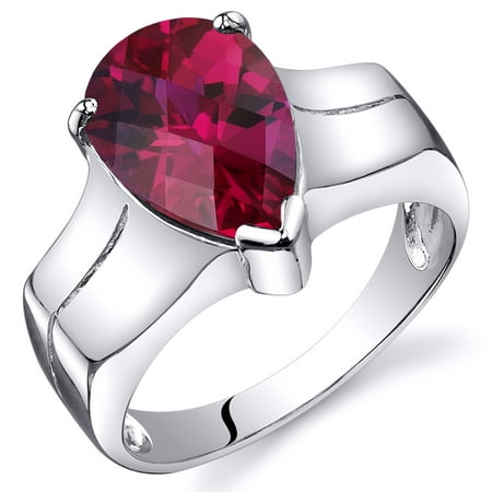 Peora 3.75 Ct Created Ruby Engagement Ring in Rhodium-Plated Sterling Silver