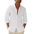 thumbnail image 1 of Camisa de lino JEKAOYI con botones, manga larga, blanca, 1 of 5