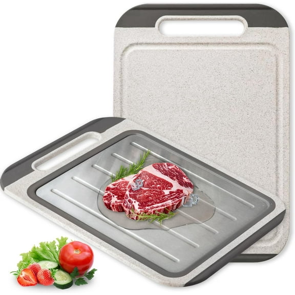 ‎TACYKIBD 304 Stainless Steel Cutting Board for Kitchen, Double Sided Meat Cutting Board with Diversion Groove, Grater, Food-Grade Wheat Straw PP Material, Anti-slip, Easy to Clean