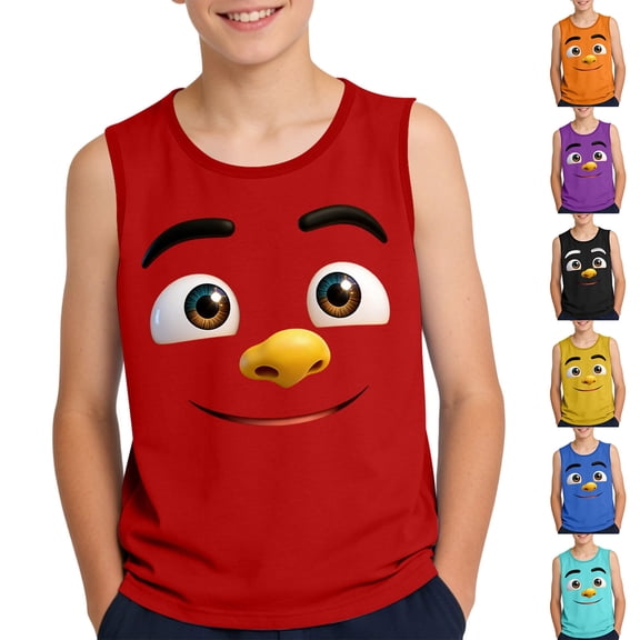 SGFCWSX Boys Summer Tank Tops Regular Fit Crew Neck Sleeveless Print Daily Wear Beach Shirts for Kids Red Size 8 Years