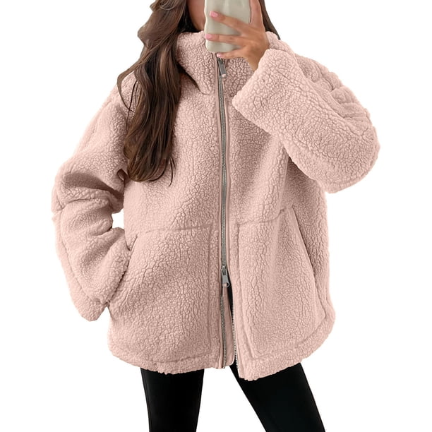 Abrigos y chaquetas casuales de manga larga sin capucha para mujer, abrigos de imitación de invierno lisos, chaqueta de polar con bolsillos de solapa y manga larga, abrigo informal de moda para mujer