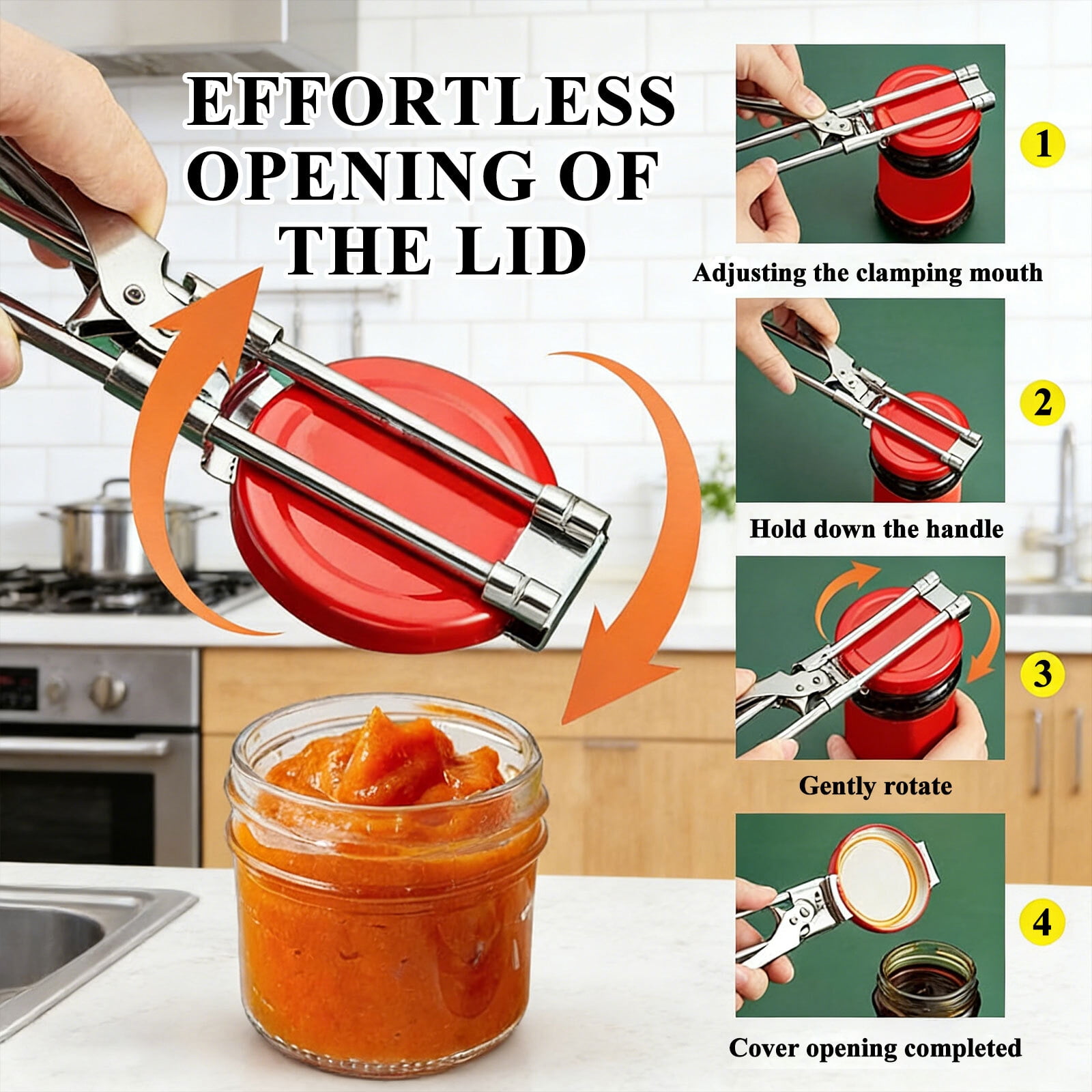 New Adjustable Stainless Steel Jar Opener, Multifunctional Jar Lid Opener for Weak Hands, Stainless Steel Can Opener Jar Lid Gripper Bottle Opener for Various Cap Kitchen Gadgets Accessories
