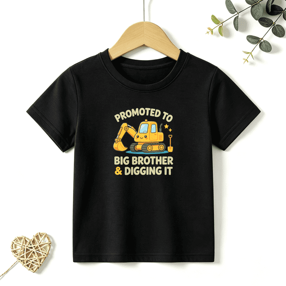 Boys Graphic T Shirt Big Brother Digging Truck Birthday Theme Short Sleeve Kids Tees 100% Cotton Soft Child Tops 4-13Y