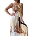 thumbnail image 1 of WILLBEST Robes de Club pour Femmes 2024 Robe Longue Sans Manches à Col Rond Imprimé Feuilles, 1 of 8