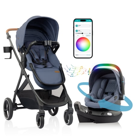 Evenflo Shyft Intuiti+ Travel System Featuring Revolve180 LiteMax NXT Preemie and Infant Car Seat with SensorySoothe and Green & Gentle (Flint)