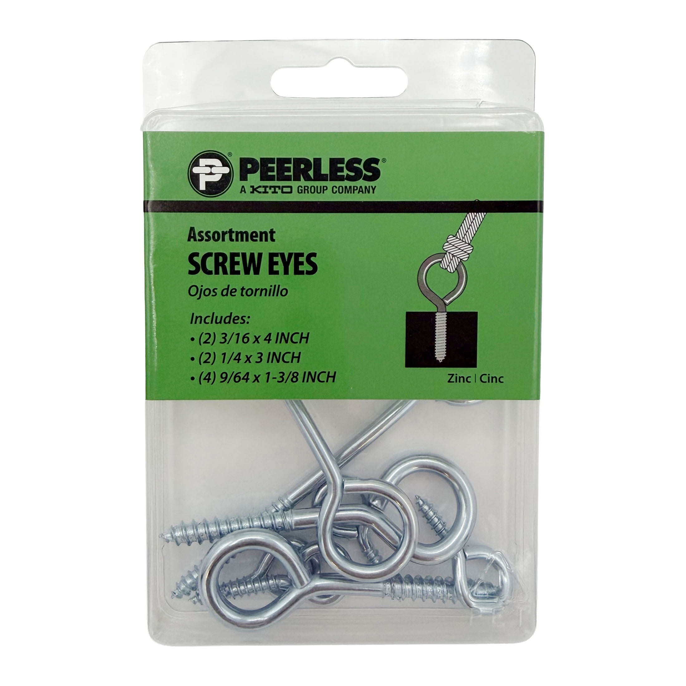 (2 pack) Screw Eye Bolt Assortment Pack, 3 Assorted Sizes, Zinc, Peerless Chain Company, #4800660