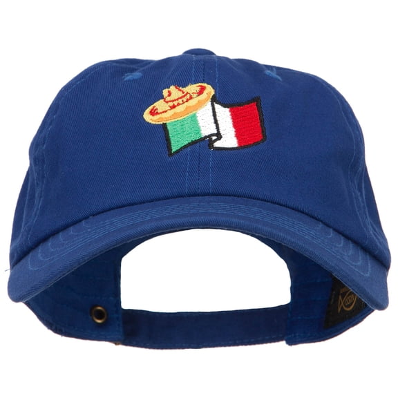 Mexico Flag with Sombrero Embroidered Unstructured Washed Cap - Royal OSFM
