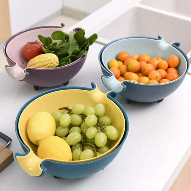 Vaidha Double Rotating Draining Basket Double Color Fruit Basket Plastic Dishwashing Basket Kitchen Supplies Storage Basket Double Round Fruit Basket Dishwashing